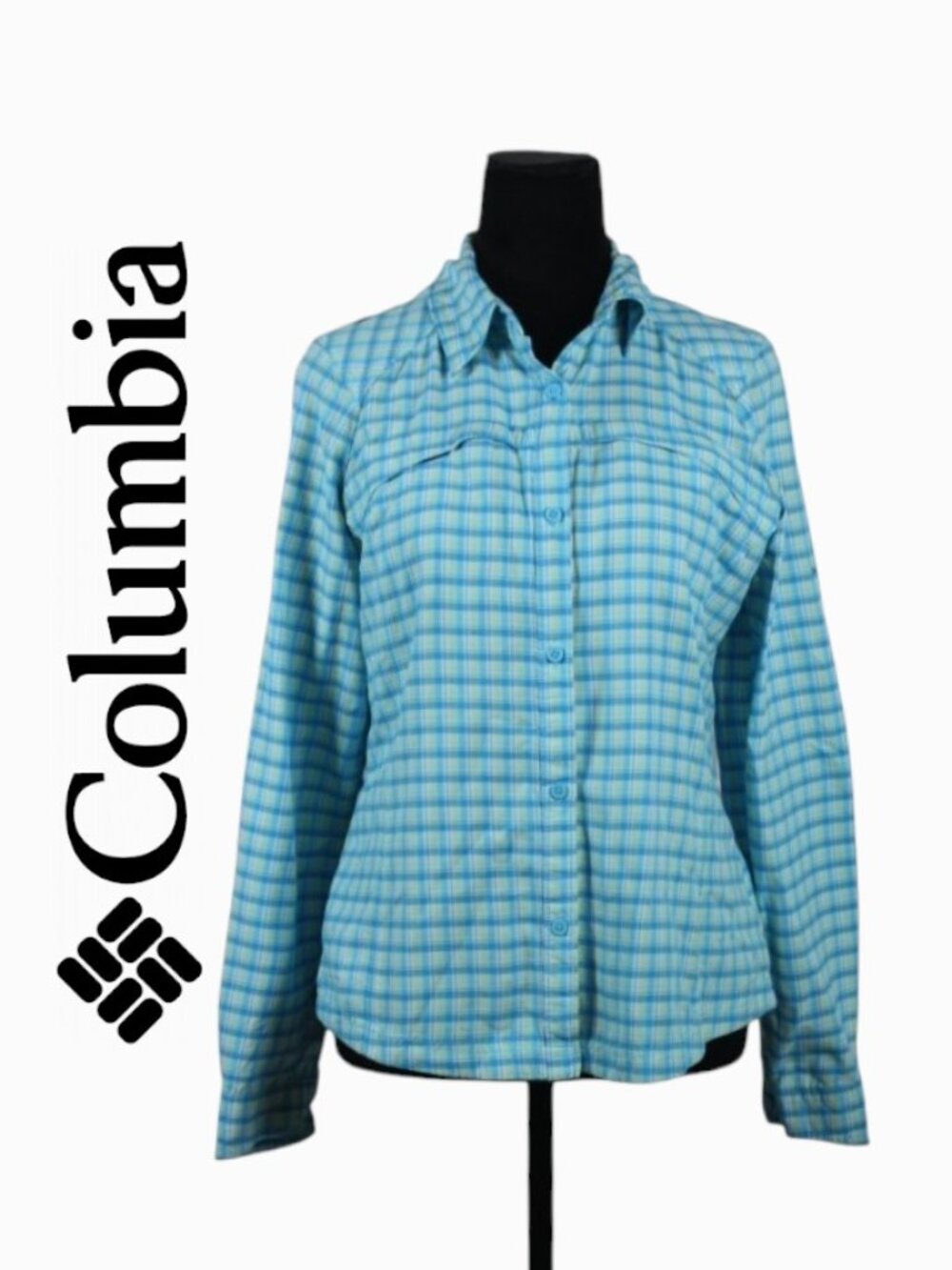 Columbia Omni-Shade Sun Protection Blue Plaid Button Down Shirt Size Medium